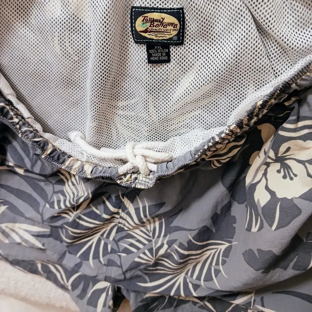 Tommy Bahama SWIM TRUNKS Sz XXL GRAY Tropical Floral Mesh Pockets Travel Hot Tub